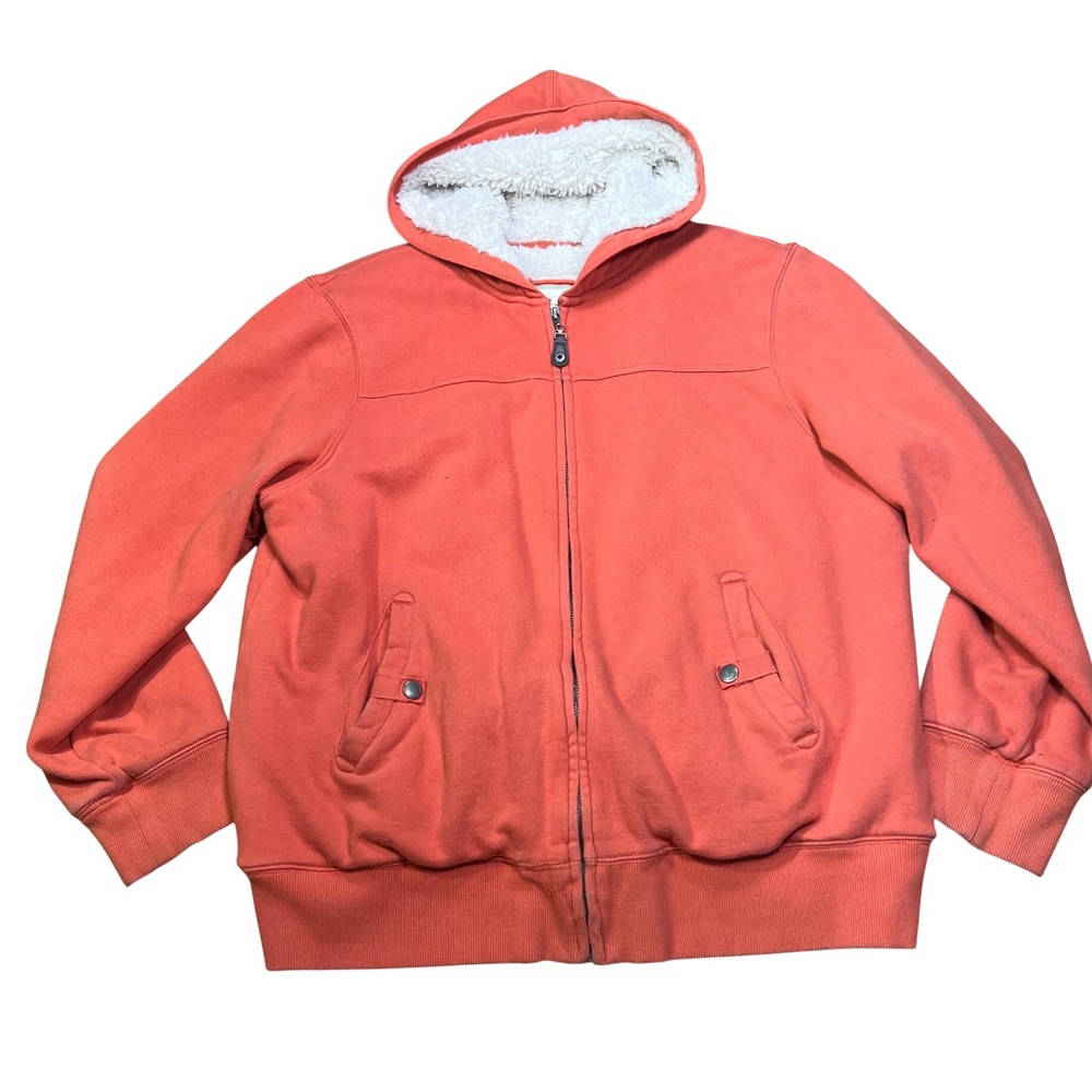 green‎ tea sherpa vintage lined full zip hoodie sweatshirt coral pumpkin xxl Y2k